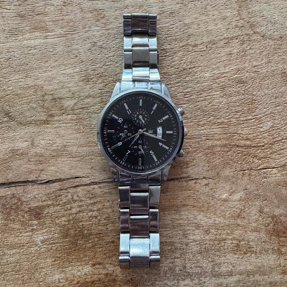 Silver Stainless Steel Watch with Black Dial - Picture 1 of 2